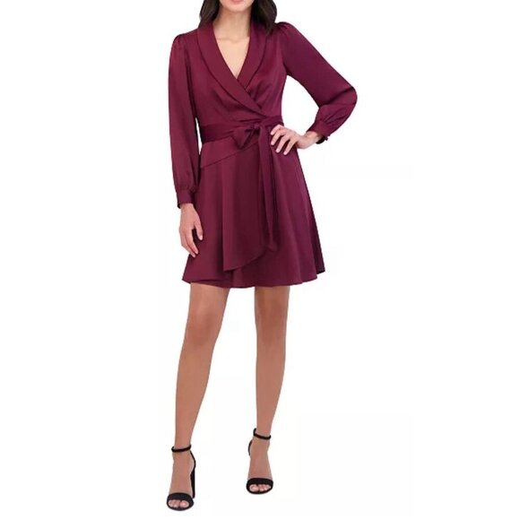 Vince Camuto Women's Satin Shawl-Collar Fit & Flare Dress - Size 14, Party - Picture 1 of 5